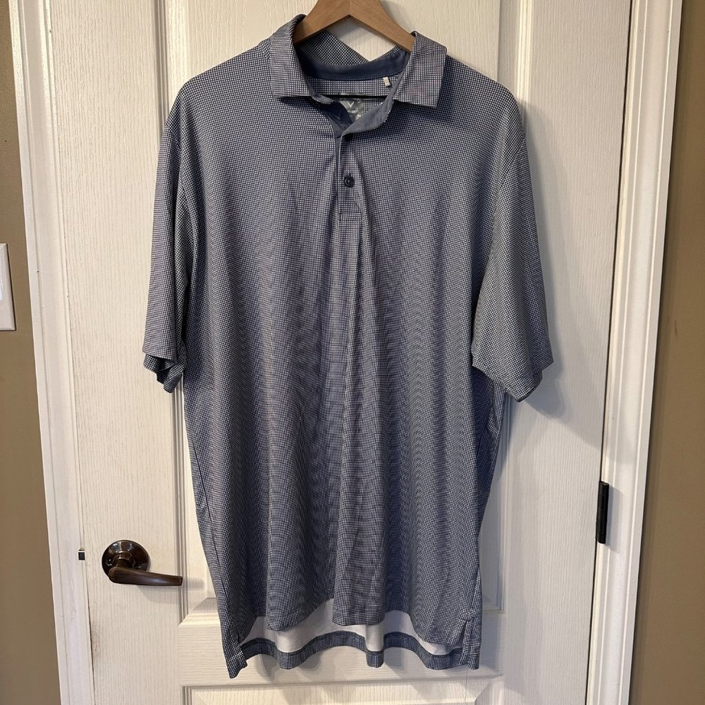 Callaway Opti Dri XL Blue & White Micro Check Gingham Short Sleeve Polo Stretch